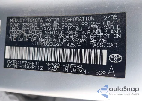 2006 Toyota Prius from USA, damaged, VIN JTDKB20UX63142574